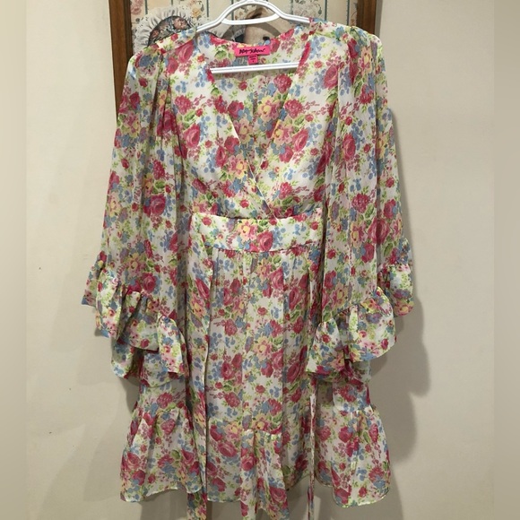 🍒RARE BETSEY JOHNSON Floral Rose BAMBI Boho Slip Bell Sleeves DRESS S  🍒✨ - Picture 2 of 13